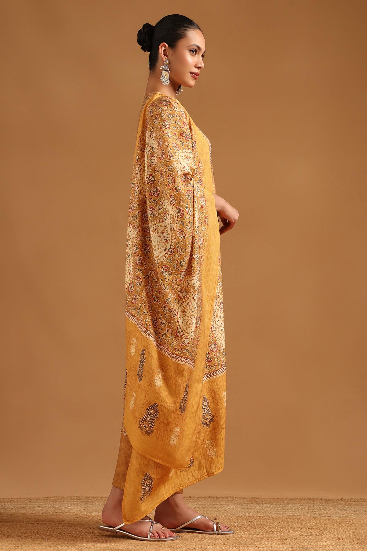 Soch Womens Mustard Viscose Blend Botanical Salwar Suit With Beads