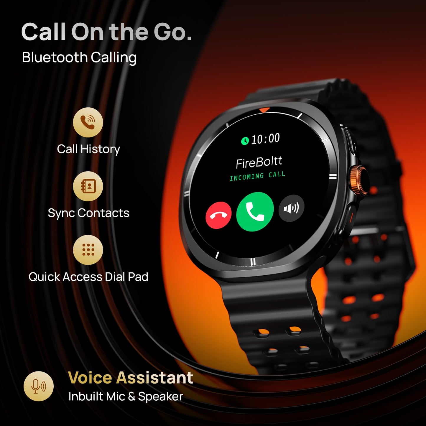 Fire-Boltt Axiom Smart Watch – 1.43" AMOLED Display, Health & Fitness Tracking, Always-On Screen, Wireless Charging, Rotating Crown, Bluetooth Calling, Metal Case Smart Watch for Man & Woman- Black