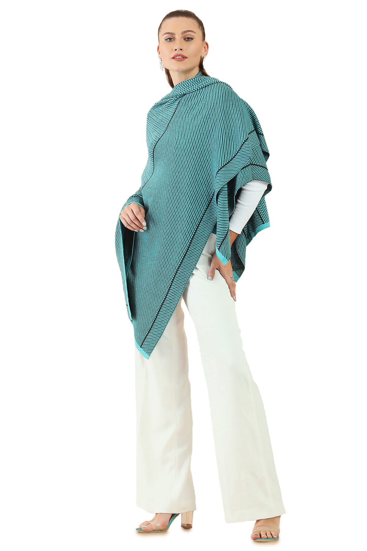 Soch Turquoise Blue Viscose Shrug with Woven Designs