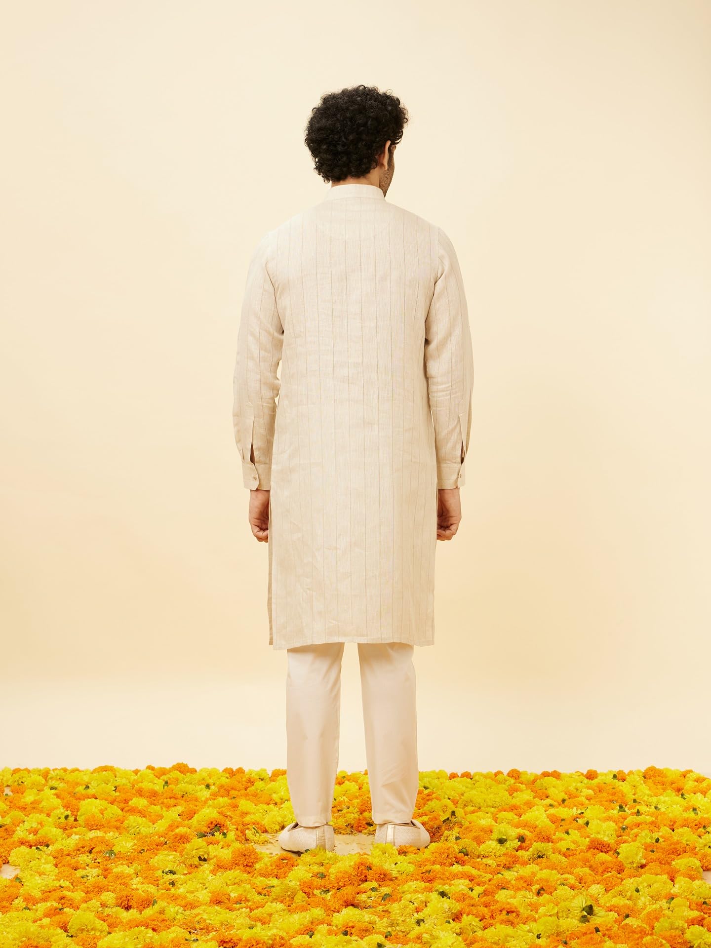 Manyavar Mens Natural Linen Only Kurta