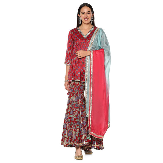 BIBA Women's Viscose Kurta (SKDCHINTZ9264AW24CHERED_Cherry Red