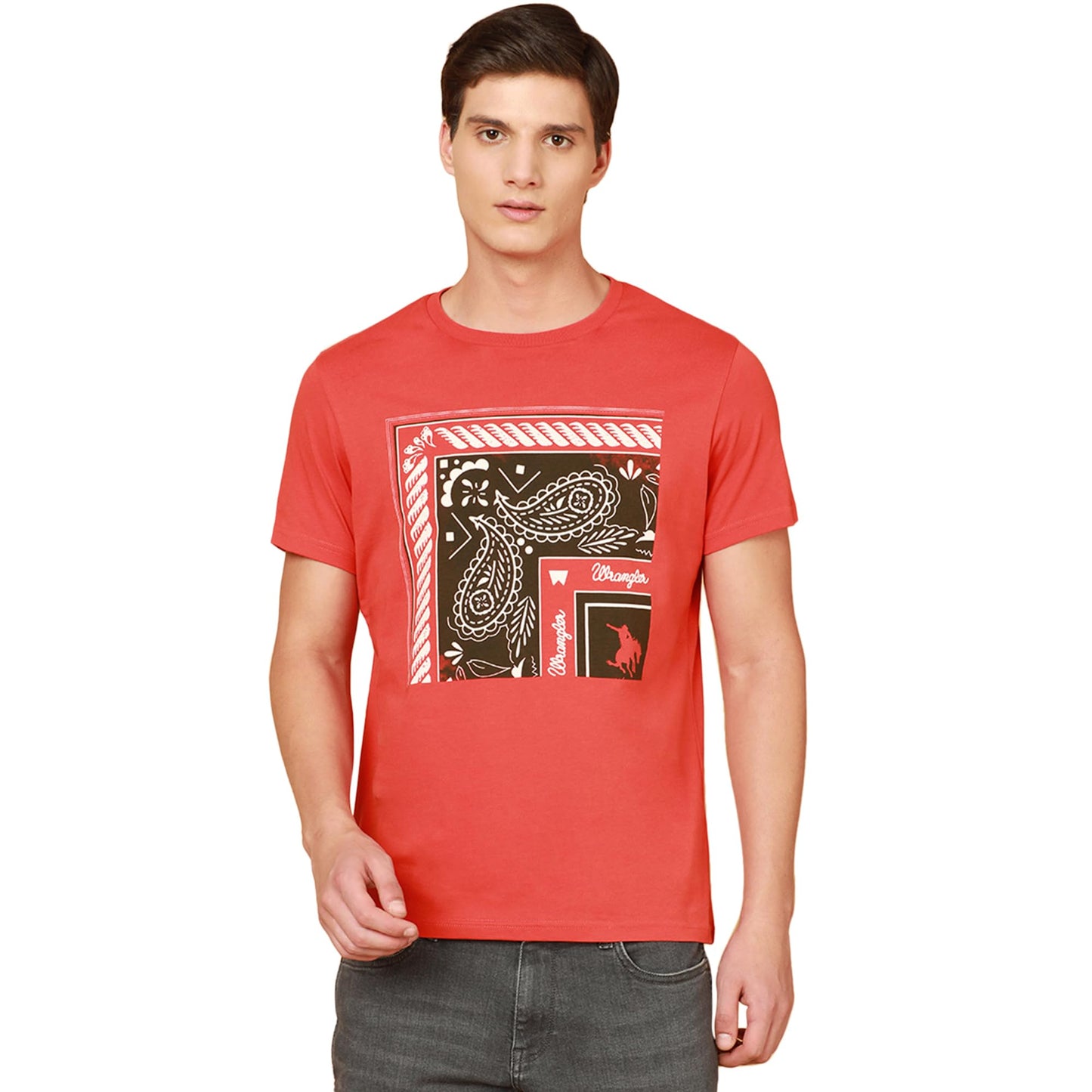 Wrangler Men's Solid Regular Fit Shirt (WMTS007137_Red