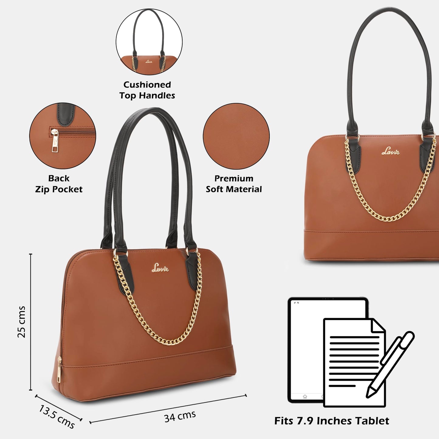 Lavie Women's Camilla Chain Medium Dome Satchel Bag | Satchel Handbag for Work | Ladies Purse | Stylish Shoulder Bag | Gift for Women