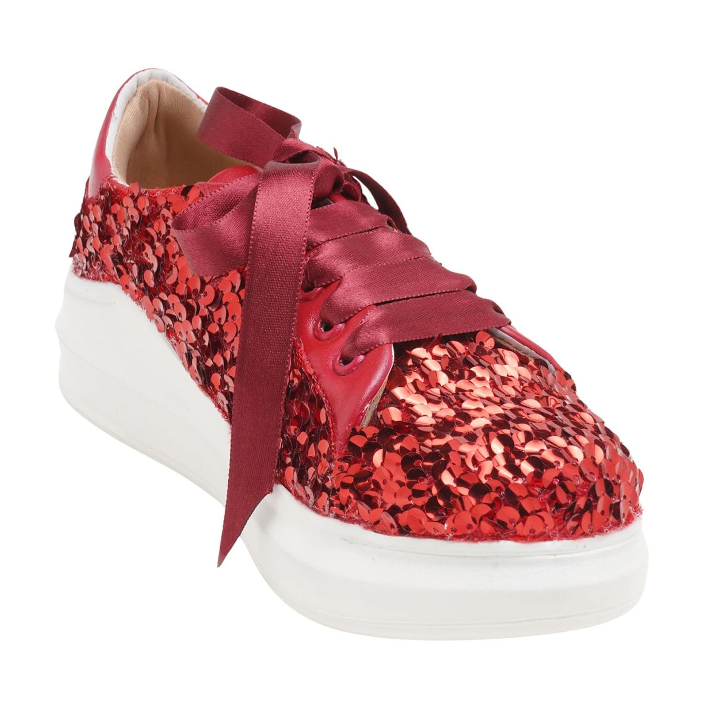 THE QUIRKY NAARI Ruby Crush Sequin Sneakers in Blazing Red | Red