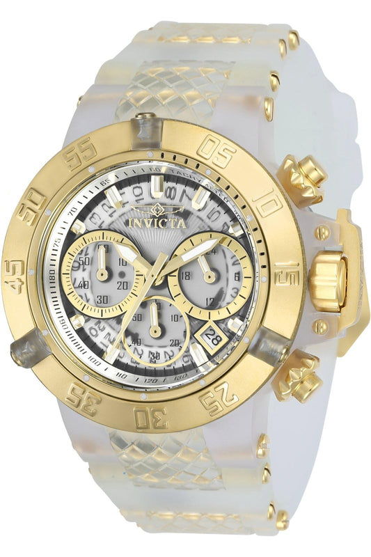 Invicta Silicone Subaqua Chronograph White Dial Analog Watch for Women - 24373, Silver Band