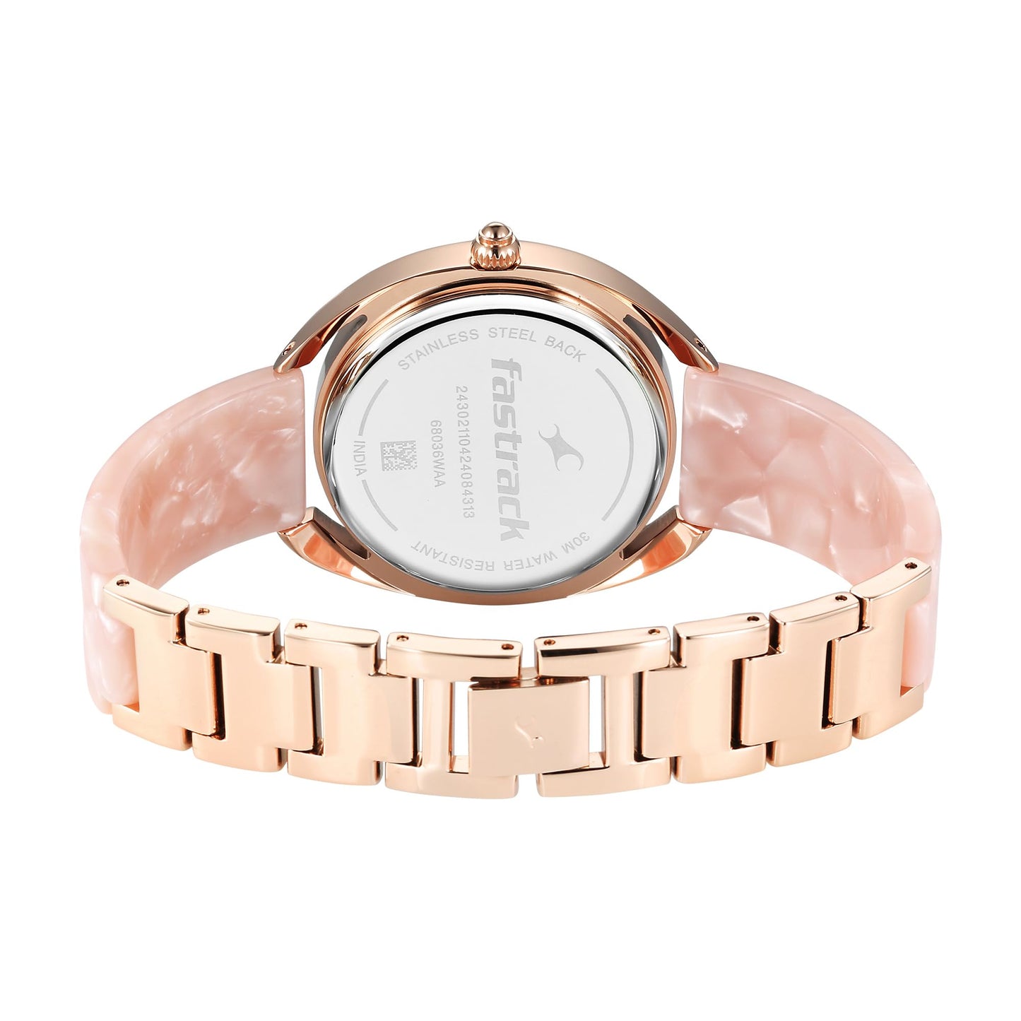 Fastrack Younique Quartz Analog Mother of Pearl Dial Rose Gold Acetate & Metal Strap Watch for Girls - NT68036KD01