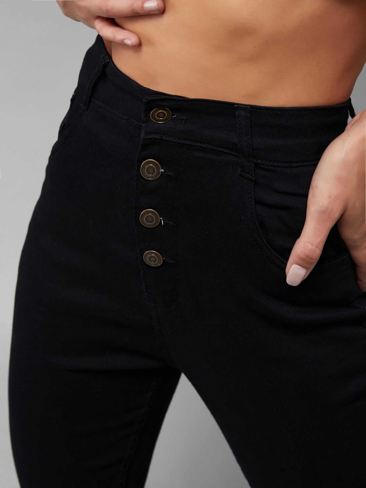 Dolce Crudo Women's Fit High Rise Regular Length Stretchable Denim Jeans (DOAW18DEN02-79-342-38, Shadow Black, 38)