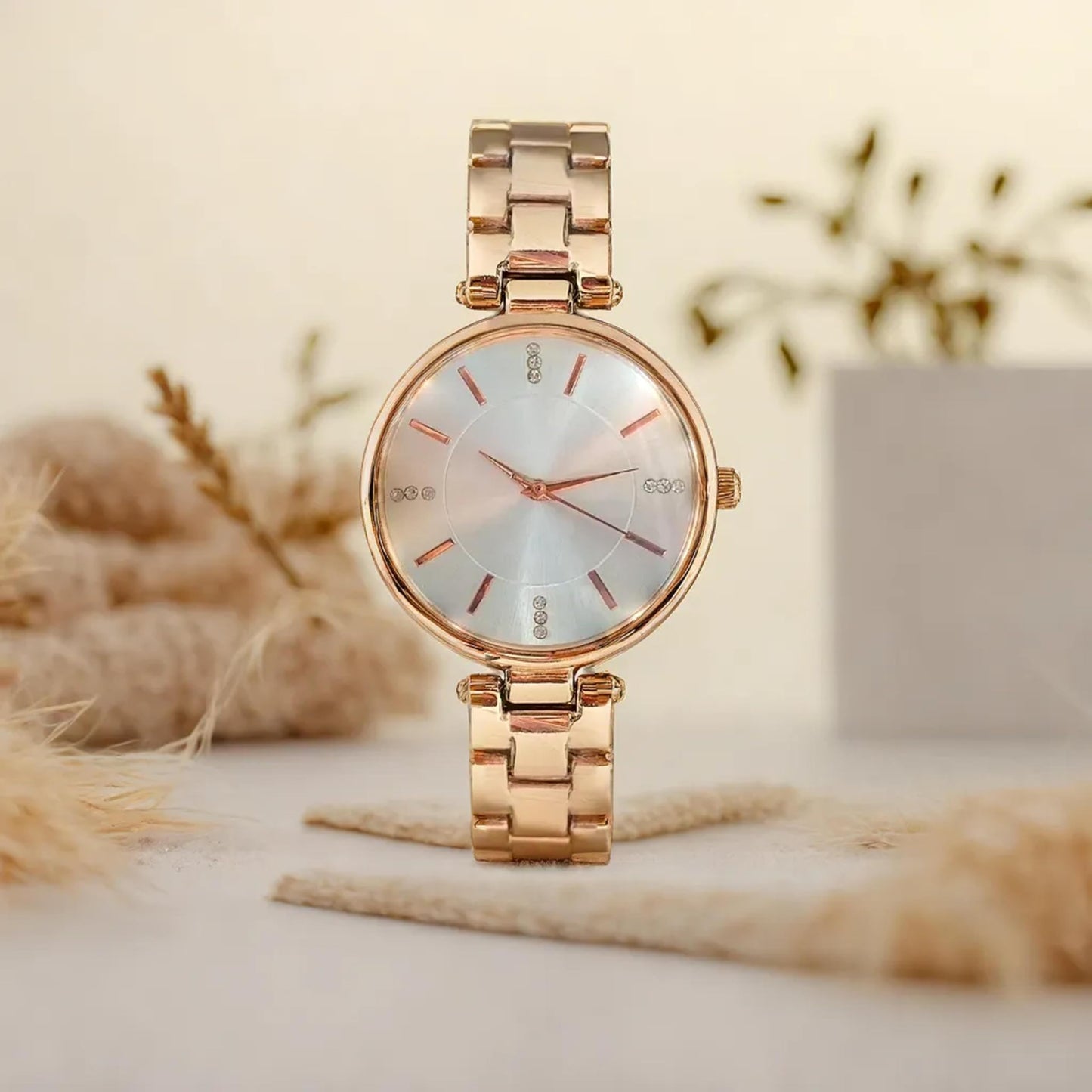 styledose Women Analogue Wrist Watches for Women's & Girls&Miss&Ladies Diamond Studded Dial Rosegold Colored Stylish Bracelet Strap (White)