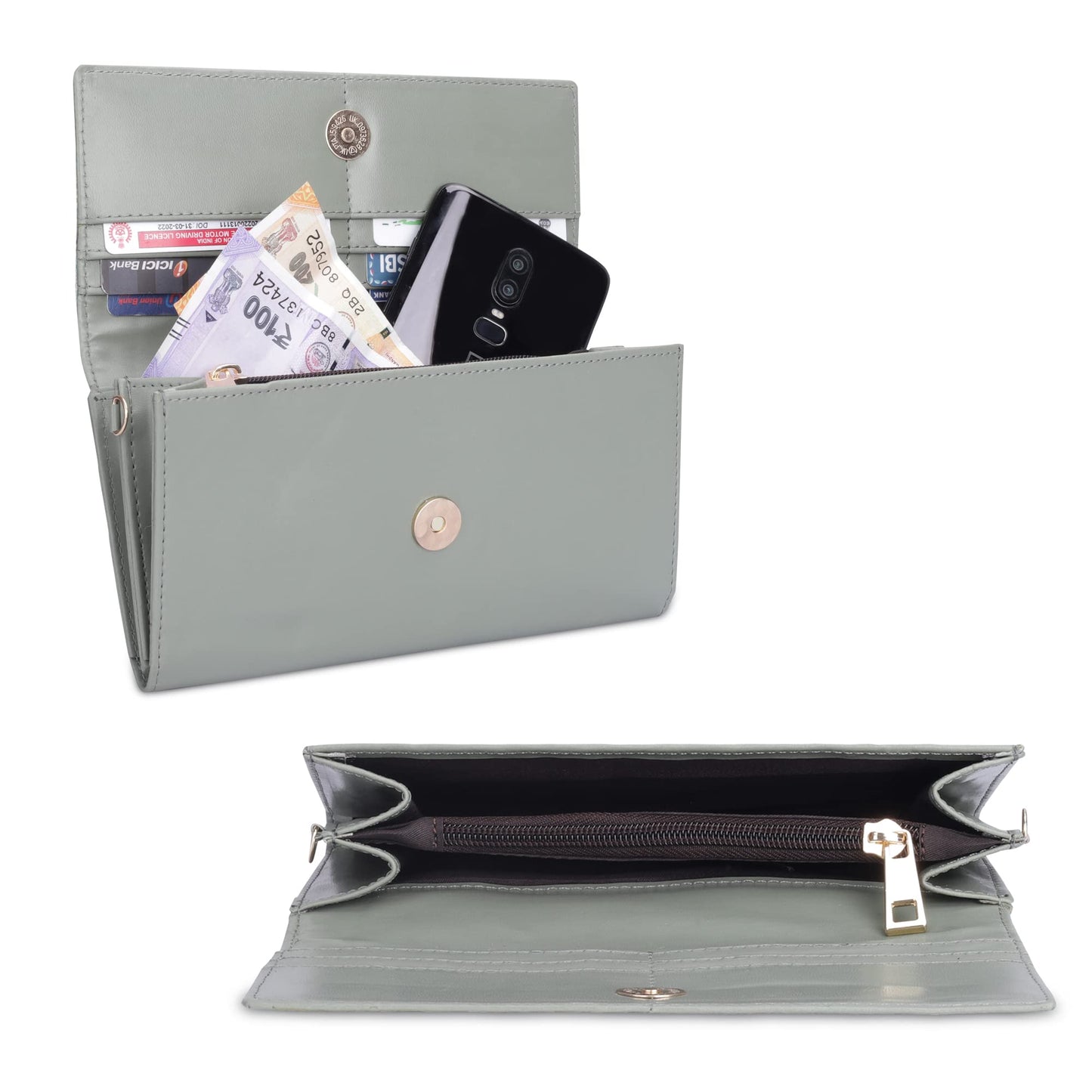 THE CLOWNFISH Jolene Printed Handicraft Fabric & Vegan Leather Women's Wallet Purse Sling Bag with Multiple Card Slots (Skyblue-Diamond)