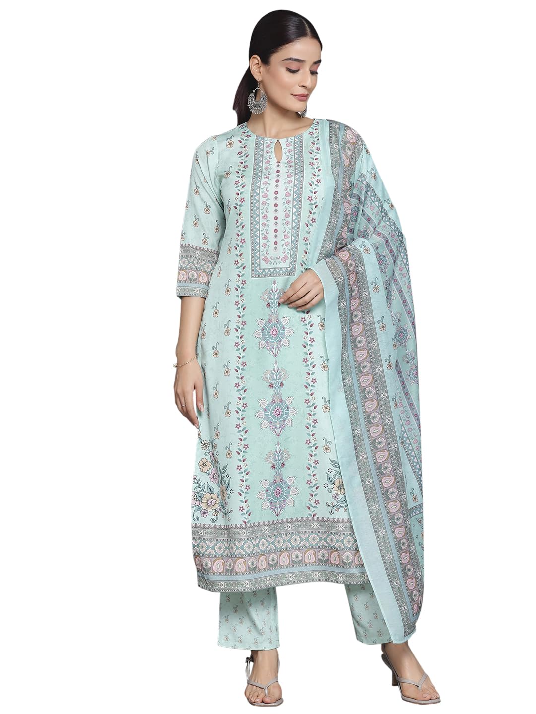 Libas Womens Printed Crepe Straight Kurta With Trousers and Dupatta