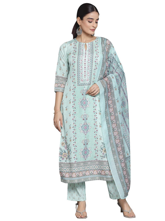 Libas Womens Printed Crepe Straight Kurta With Trousers and Dupatta