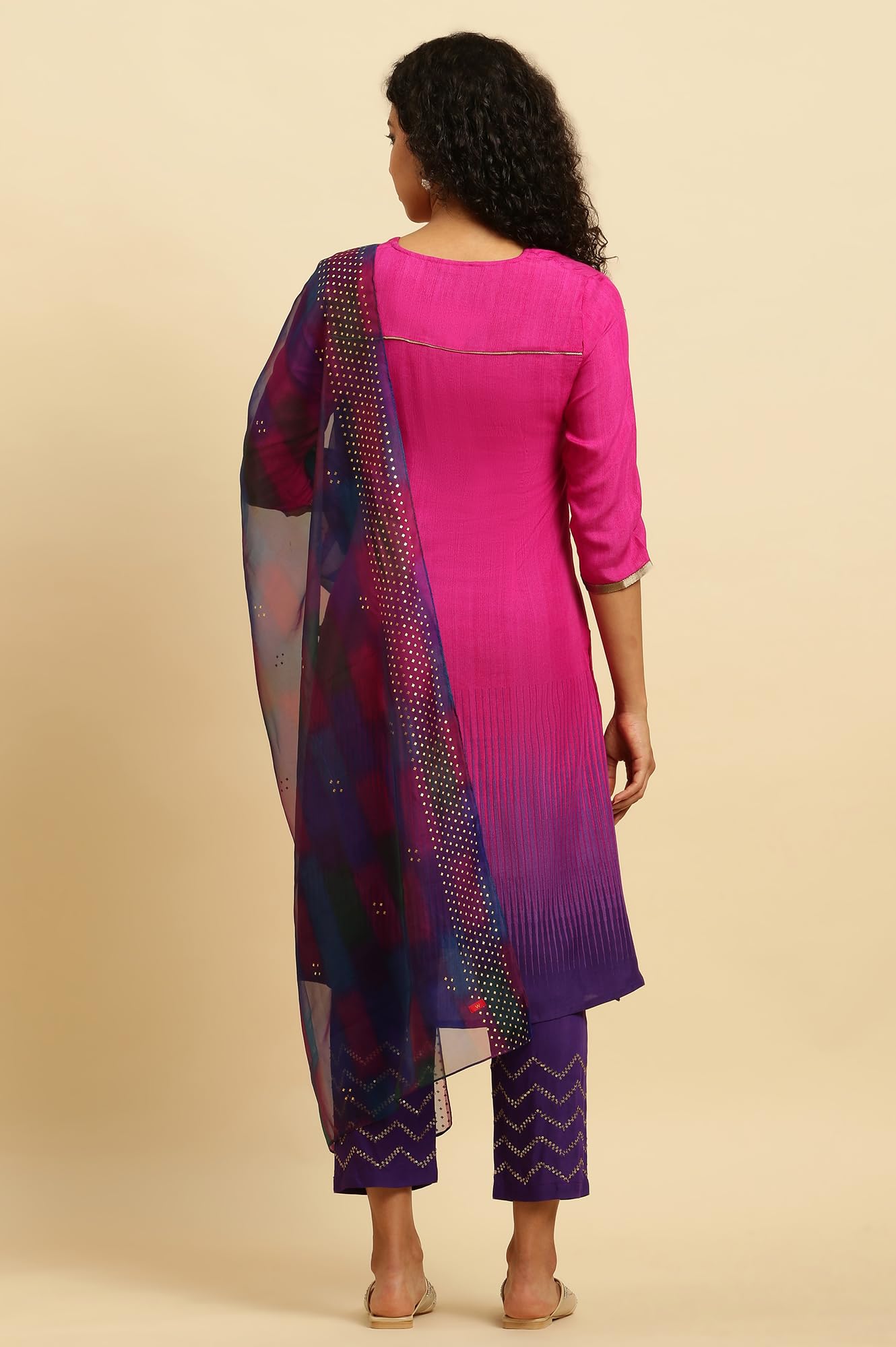 W for Woman Magenta Pink Ombre A-Line Kurta, Pants And Dupatta Set (Size: L)-23AUWS19959-122259