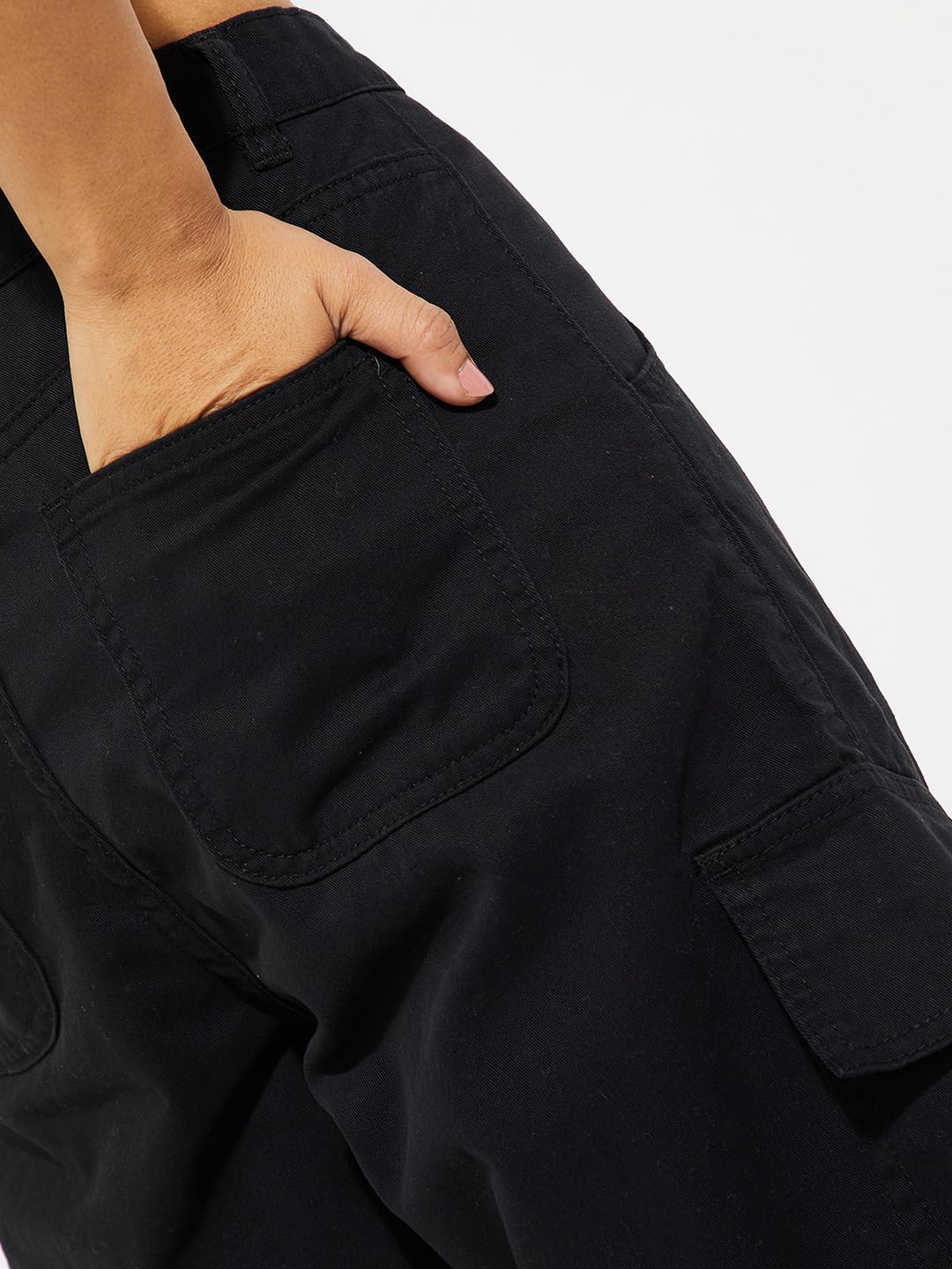 Max Alaya F x URB_N Women Solid Cargo Shorts (Black_32)