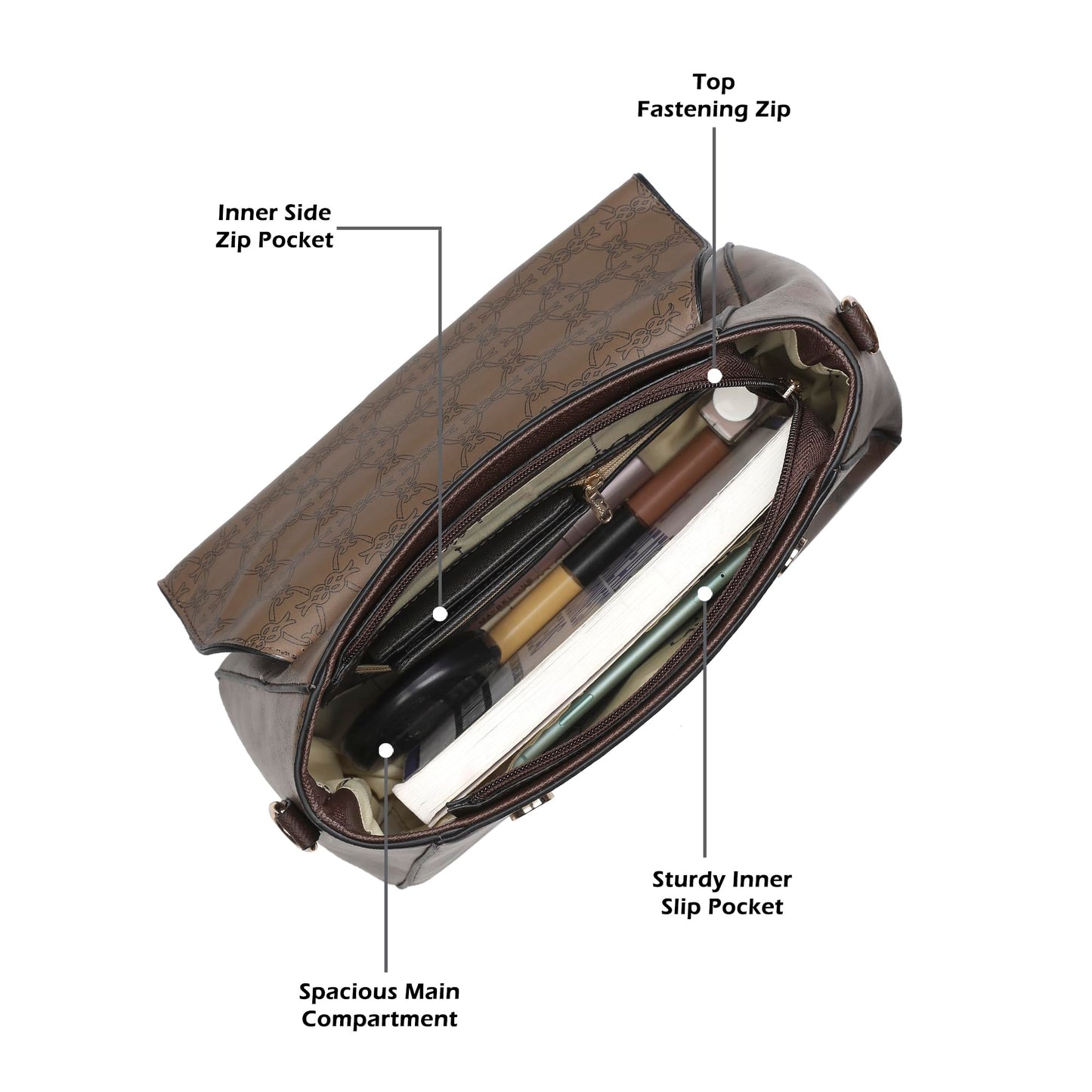 Lavie Women's Mono Beech Flap Satchel Bag for Women | Satchel Handbag for Work | Ladies purse | Stylish Shoulder Bag | Gift for Women