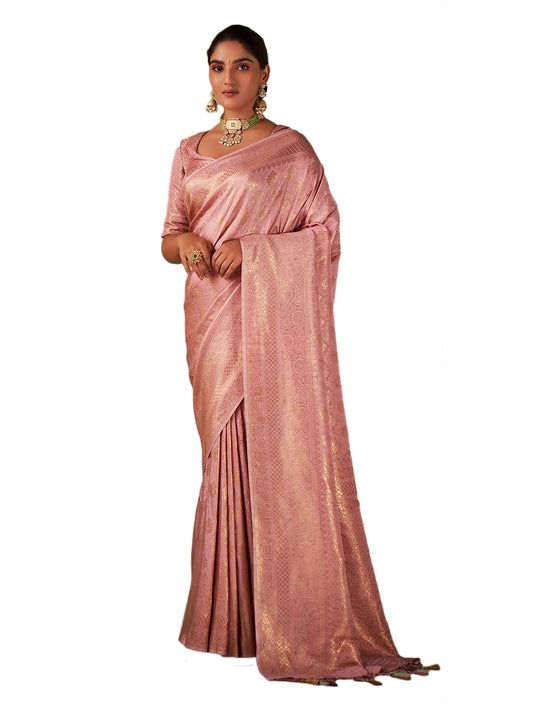 Vardha Women's Banarasi Art Silk Saree with Zari Weave and Unstitched Matching Blouse Piece | Sari for Women