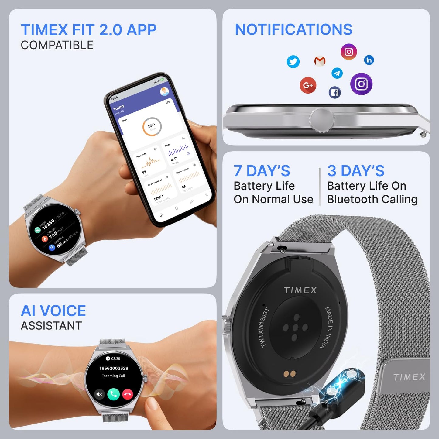 TIMEX Smart Neo 1.43"(3.6cm) AMOLED Display with BT Calling Smartwatch for Unisex - TWTXW1203T