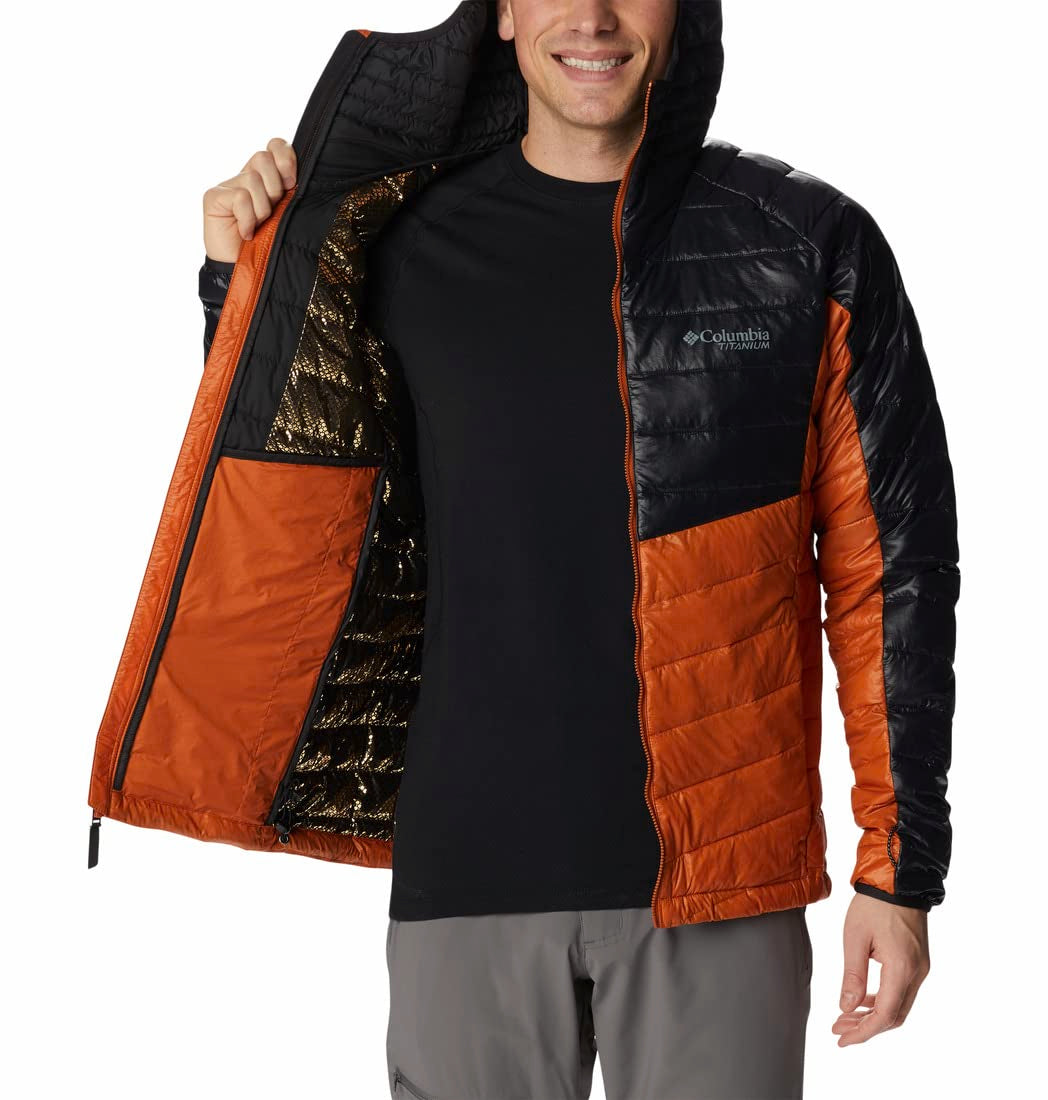 Columbia Mens Platinum Peak Hooded Jacket, Warm Copper, Black, S