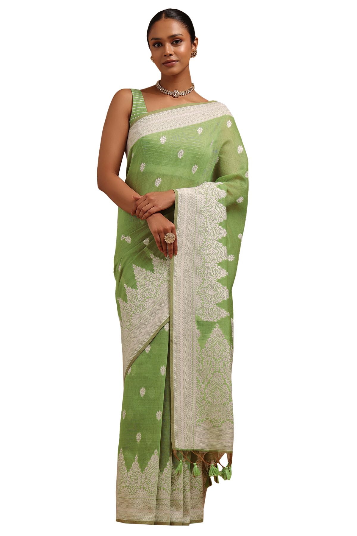Soch Womens Light Green Chanderi Woven Design Saree