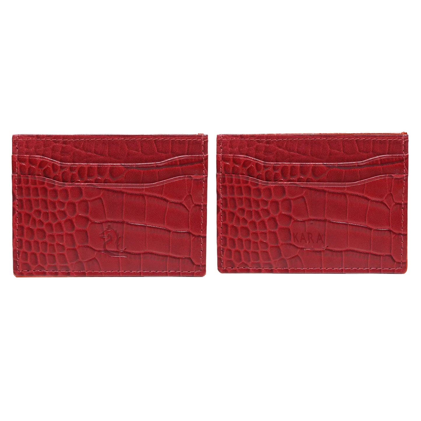 KARA Unisex Embossed Leather Card Holder Red Slim Credit/Debit Cardholder - ATM Card Cover Case wtih 5 Card Holder Slots