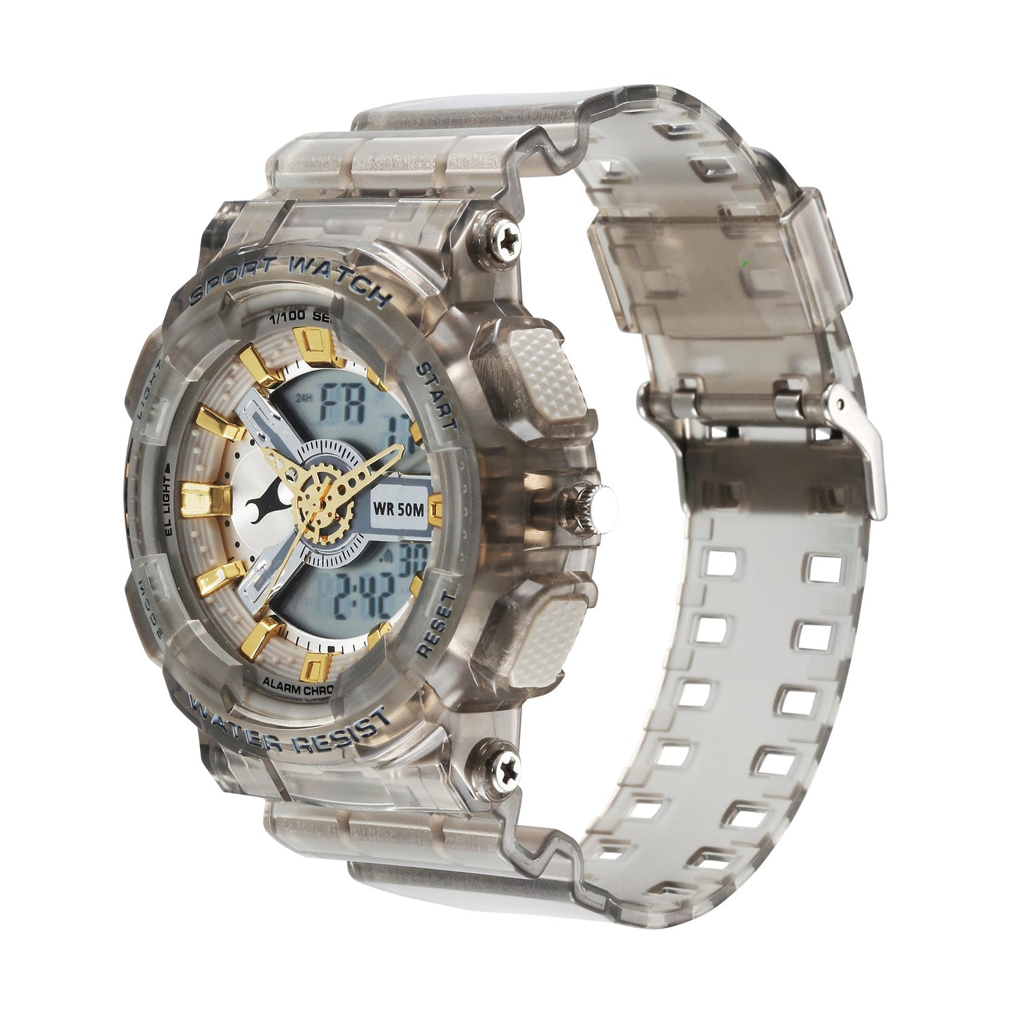 Fastrack StreetStyle Ana Digi Analog Digital Digital Dial Translucent Grey PU Strap Watch for Guys