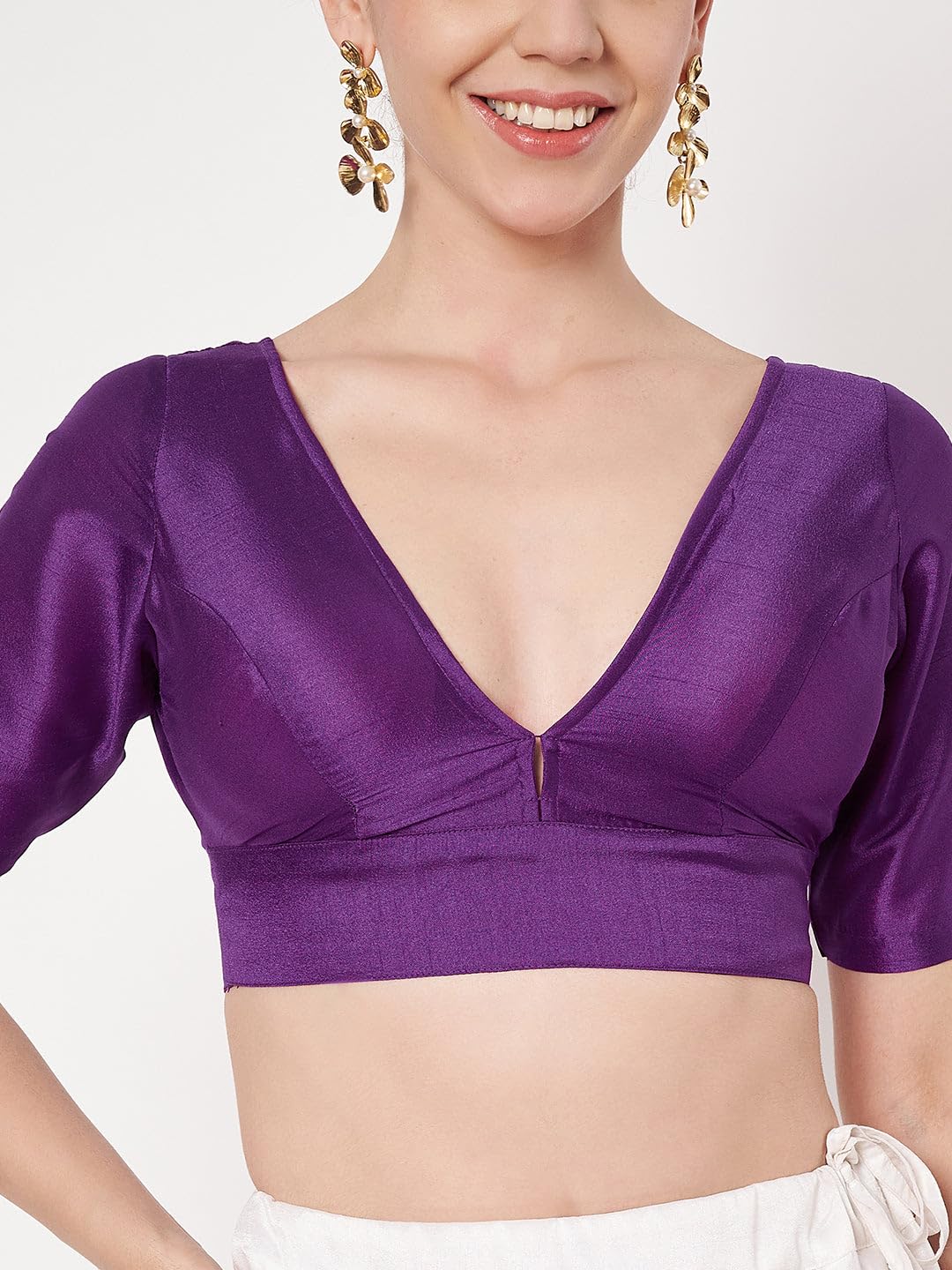 studio rasa Women's Chroma Solid V-Neck Padded Blouse for Festive Wedding Party (TPWC62542XL_Purple_X-Large)