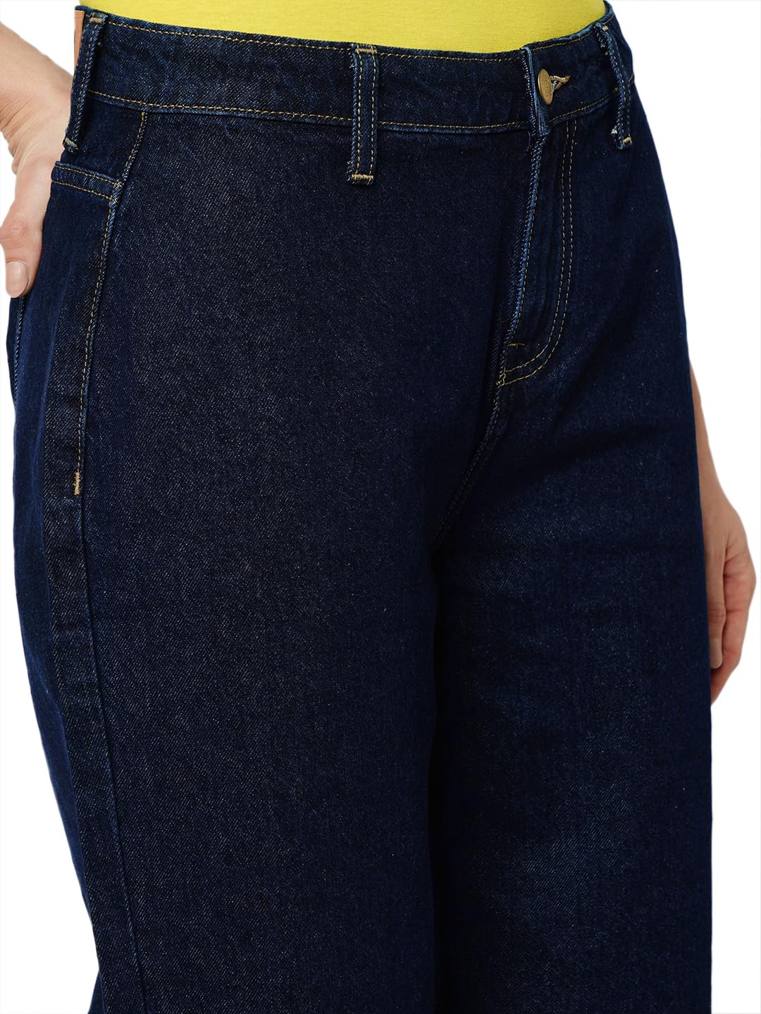 ONLY Women Solid Cotton Wide Leg High Rise Regular Length Blue Jeans