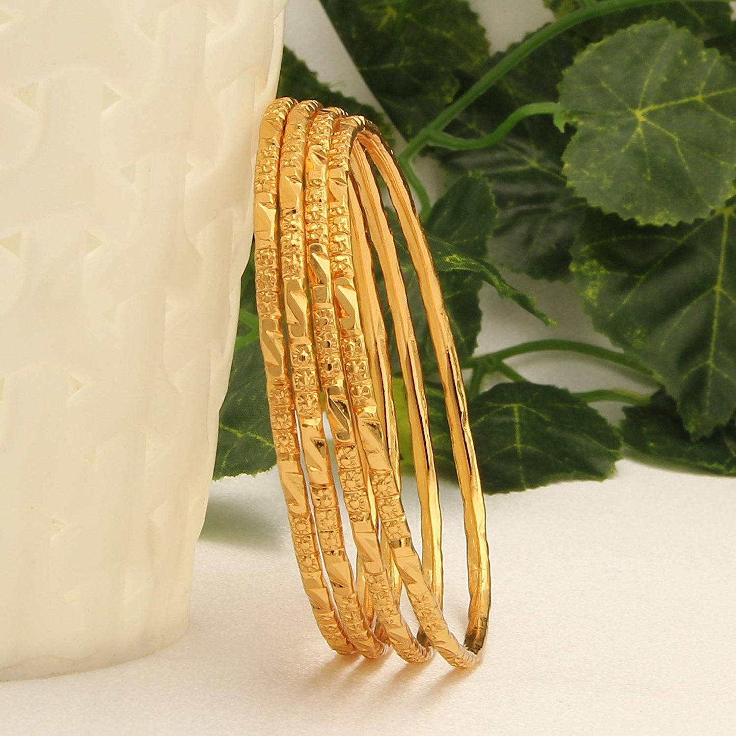 SUKRA GOLD 1 Gram Micro Gold Plated Traditional Designer Trendy Plain Bangles Sets for Women & Girls (2.4)