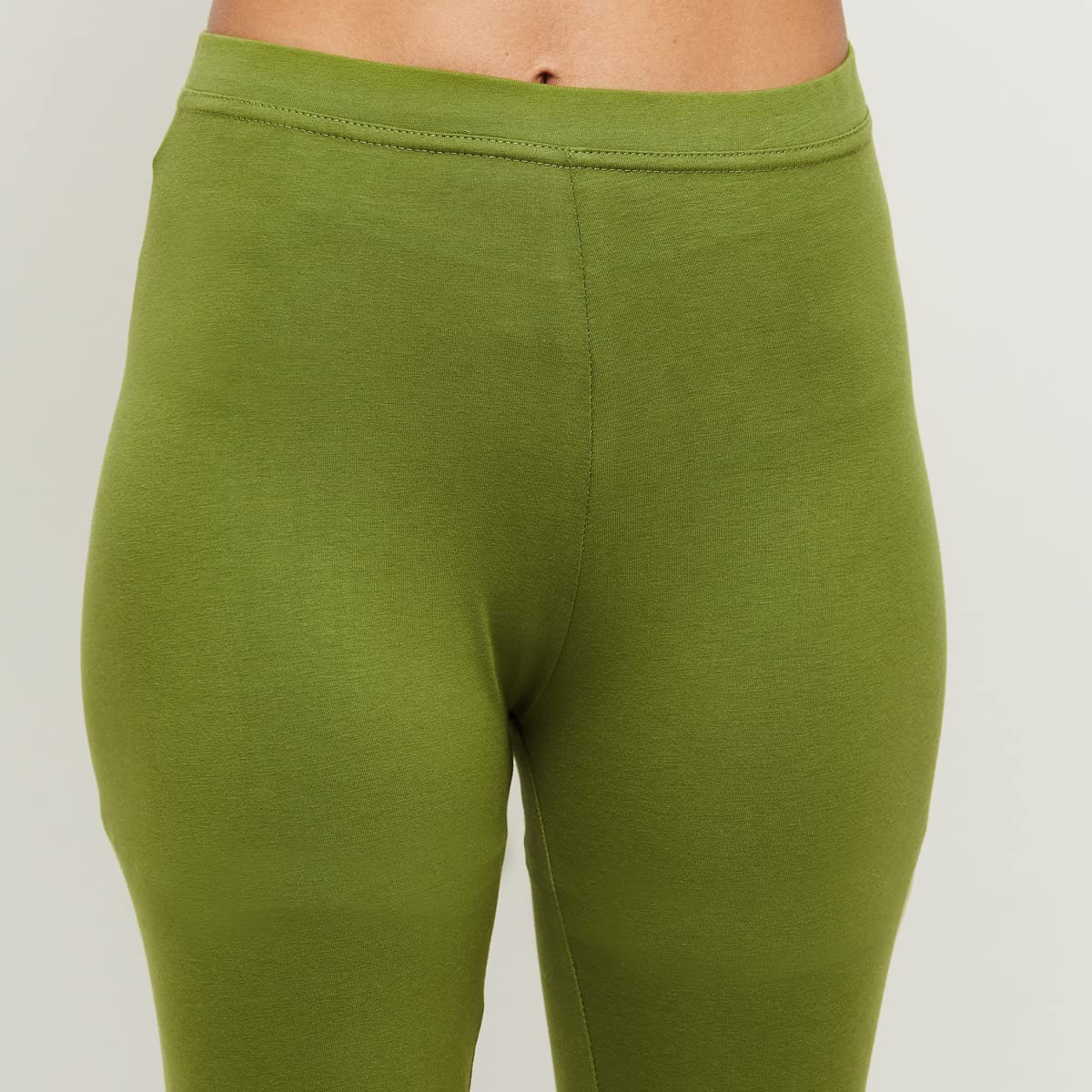 MAX Women Solid Leggings (NOOSAL21LG_Light Green_L) Slim