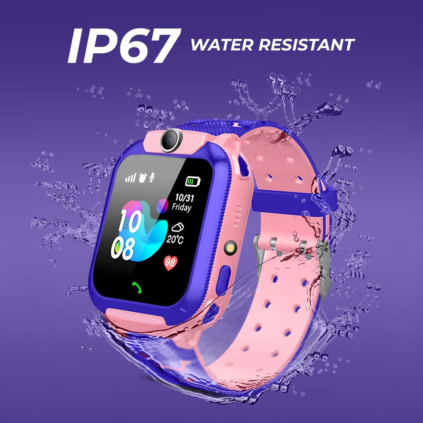 GameSir Kids Smartwatch for Boys & Girls, Men & Women, Sim Card Support, Location Tracker/GPS System, Camera, Video,Notification,Alarm, Waterproof, Calling Smart Watch-Pink
