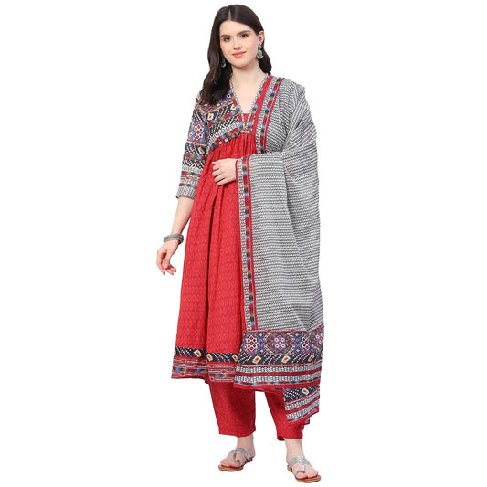 BIBA WOMEN PRINTED ANARKALI SALWAR KURTA DUPATTA(SKDIKAT STO8991_MAROON_42)