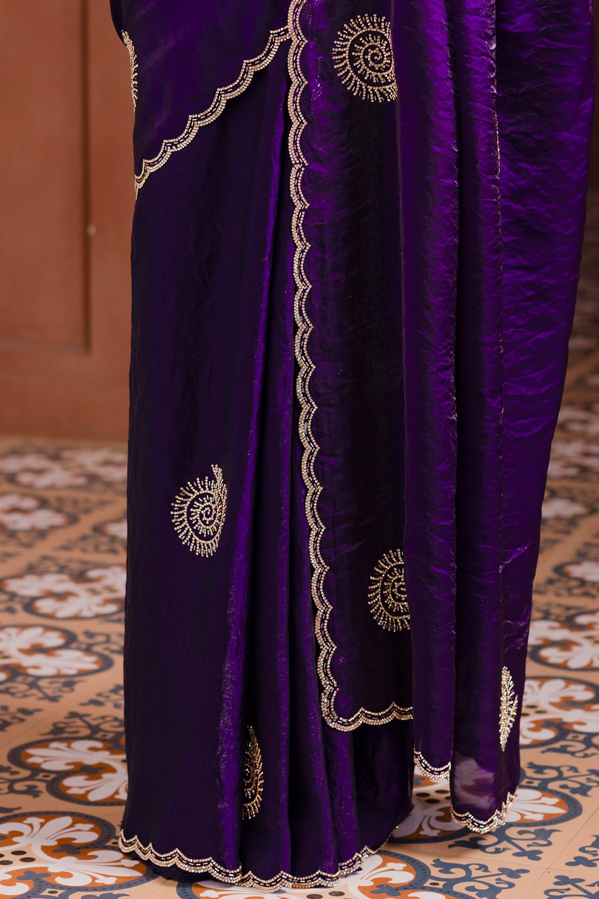 Soch Womens Purple Organza Saree With Stone Work