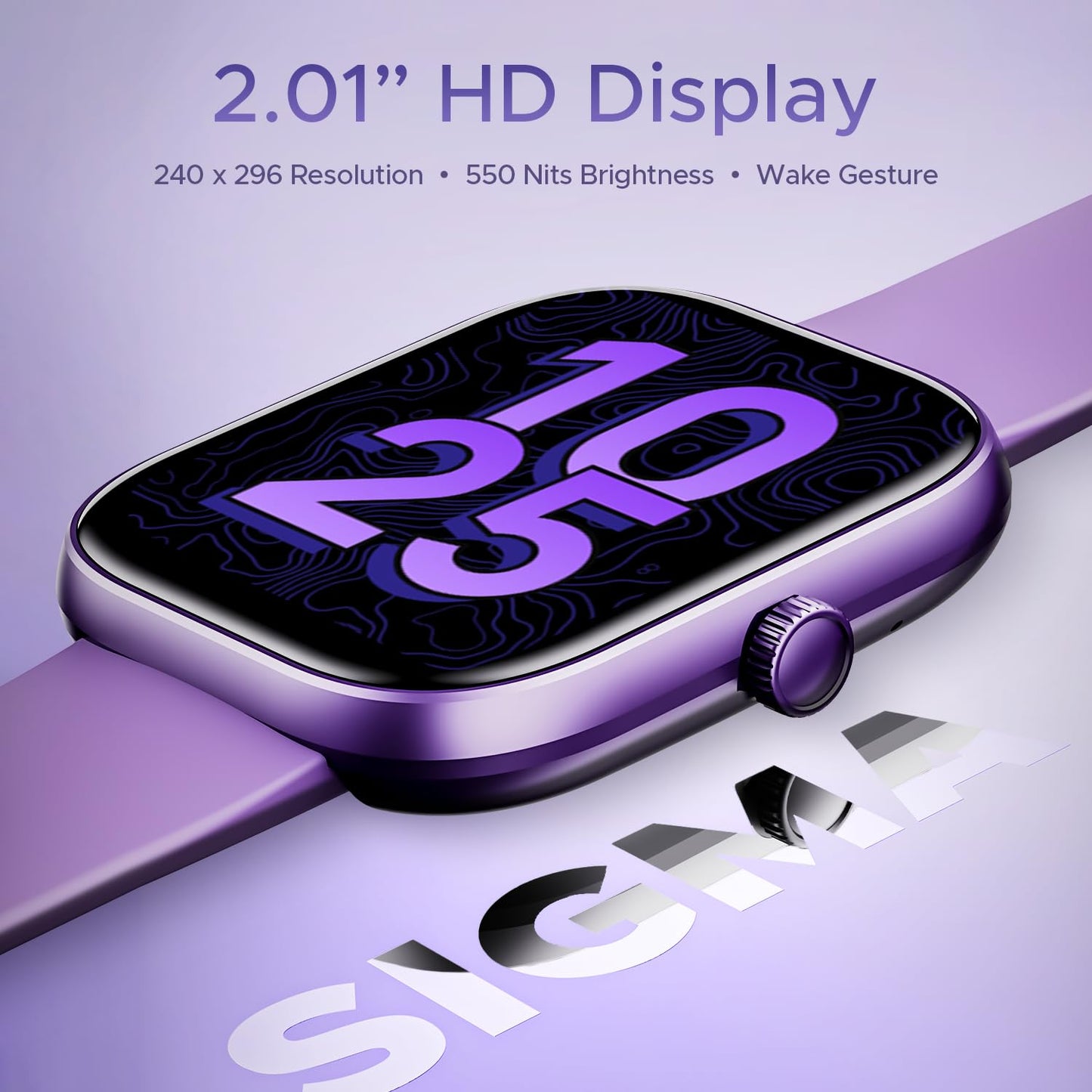 boAt Wave Sigma with 2.01" HD Display,Bluetooth Calling, Coins, DIY Watch Face Studio, 700+ Active Modes, HR&SpO2 Monitoring, Energy and Sleep Scores,IP67, Smart Watch for Men & Women(Jade Purple)