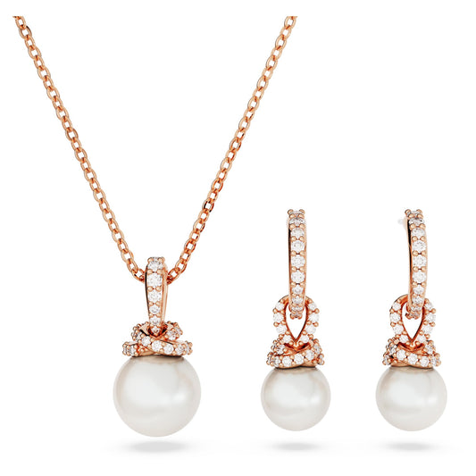 Swarovski Women Originally Pendant And Earrings Set, White, Rose Gold-Tone Plated