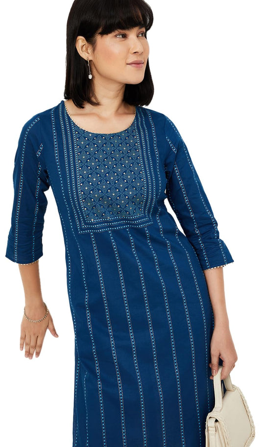 Max Women Cotton Regular Fit Kurta (PCPKFE24NABLUE_Blue, 2XL)
