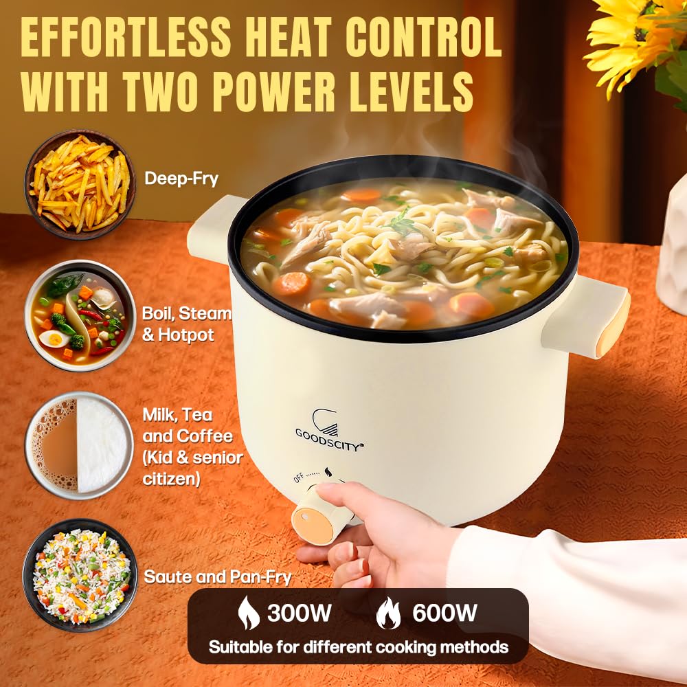 Goodscity Multipurpose Electric Kettle with Ceramic Coating 1.2L|Boil, Steam, Fry, Saute|Multi Cooker kettle for Water,Milk,Egg, Tea,Soup,Coffee, Babyfood, Hostel,Travelling,600W,1Year Waranty GC-0191