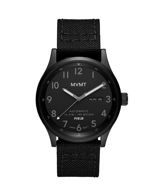 MVMT Nylon Field Automatic Men 42.50 Mm Triple Black Dial Analog Watch, Black Band