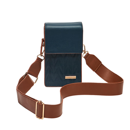 Chumbak Policia Sling Bag for Women, Navy Floral PU Leather, Digital Nomad Collection, Crossbody Sling with Zipper, Lightweight and Trendy Bag for Travel and Daily Use