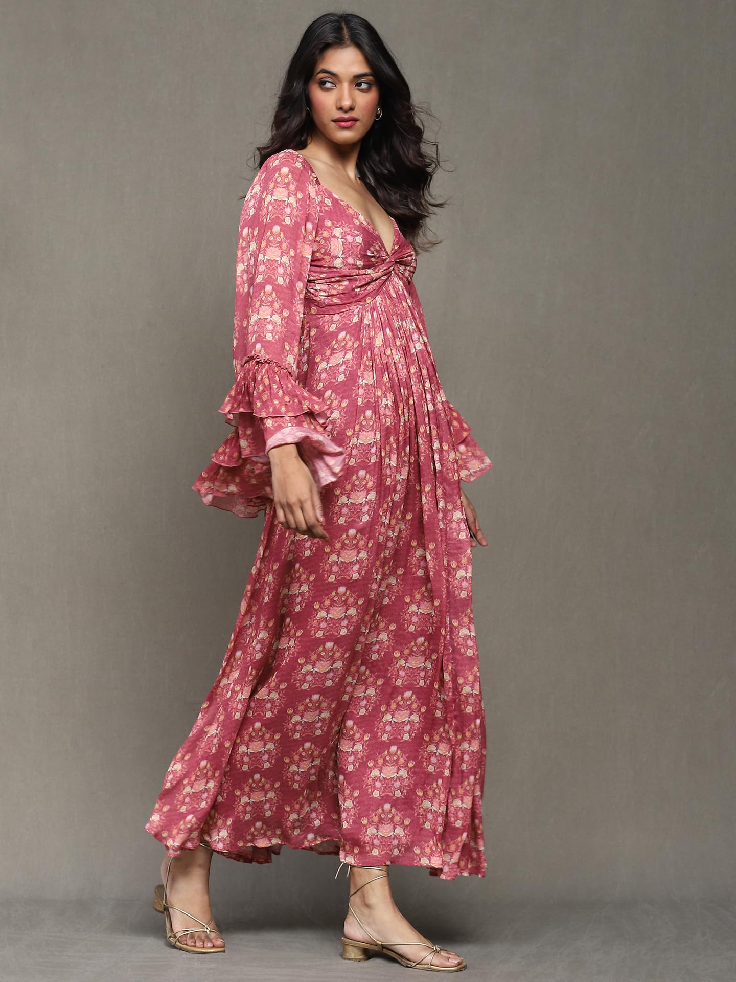 Ritu Kumar Pink Block Print Long Dress