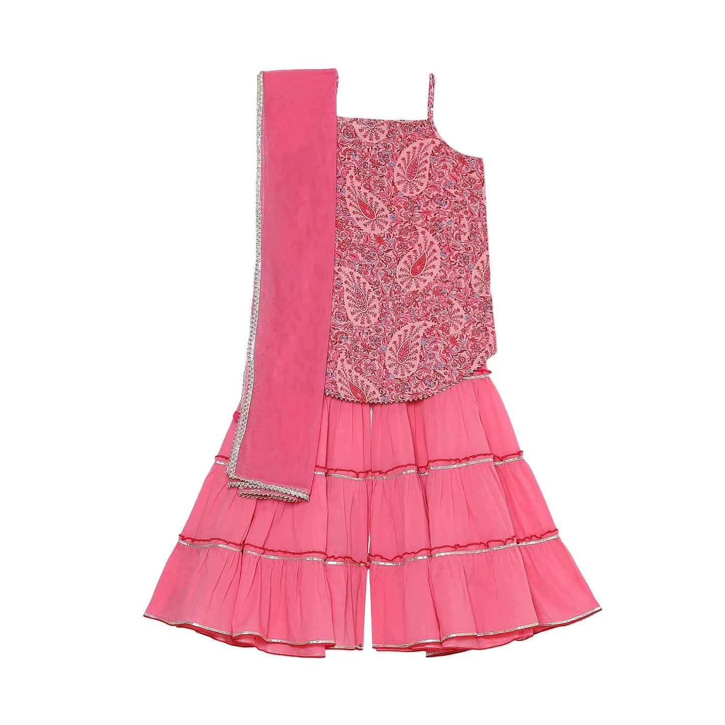 Biba Girl's Cotton Kurta, Bottom, Dupatta (KWPAISLEY6394SS25PNK_Pink