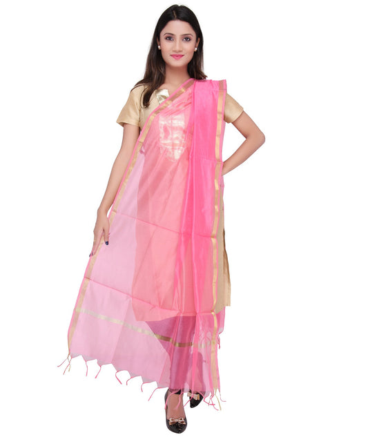 DUPATTA BAZAAR Women's Pink Silk Dupatta.