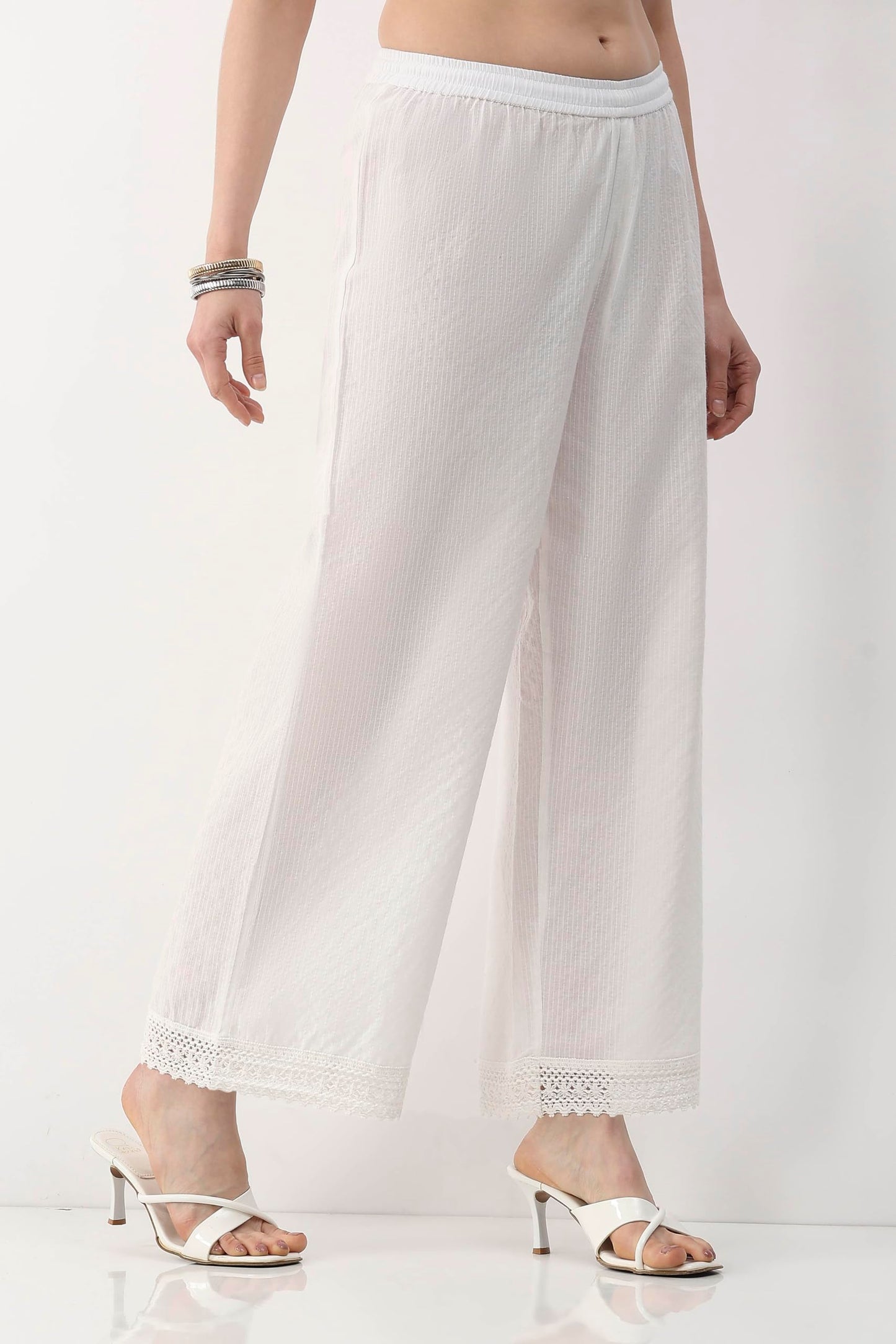 Biba Women White Cotton Straight Palazzos_3XL