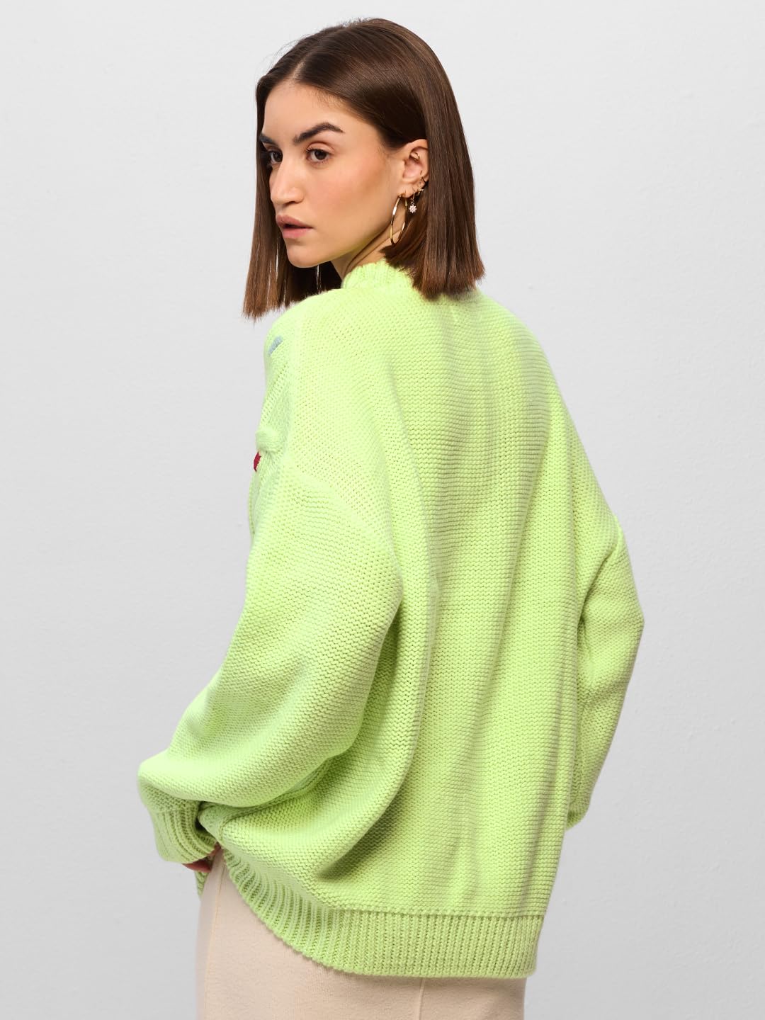 The Souled Store Cable Knit Sweater : Lime Women Oversized Sweater