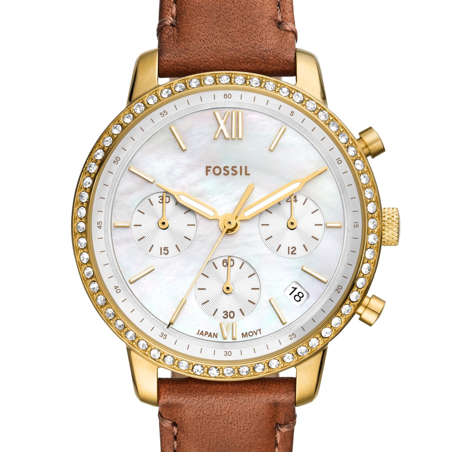 Fossil Women Neutra Brown Quartz Leather Chronograph Watch Es5278, Dial-Color:Off-White, Band Color:Brown