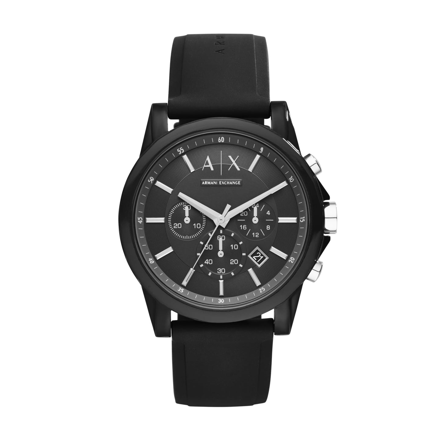 Armani Exchange Silicone Analog Black Dial Unisex Watch Watches, Black Band