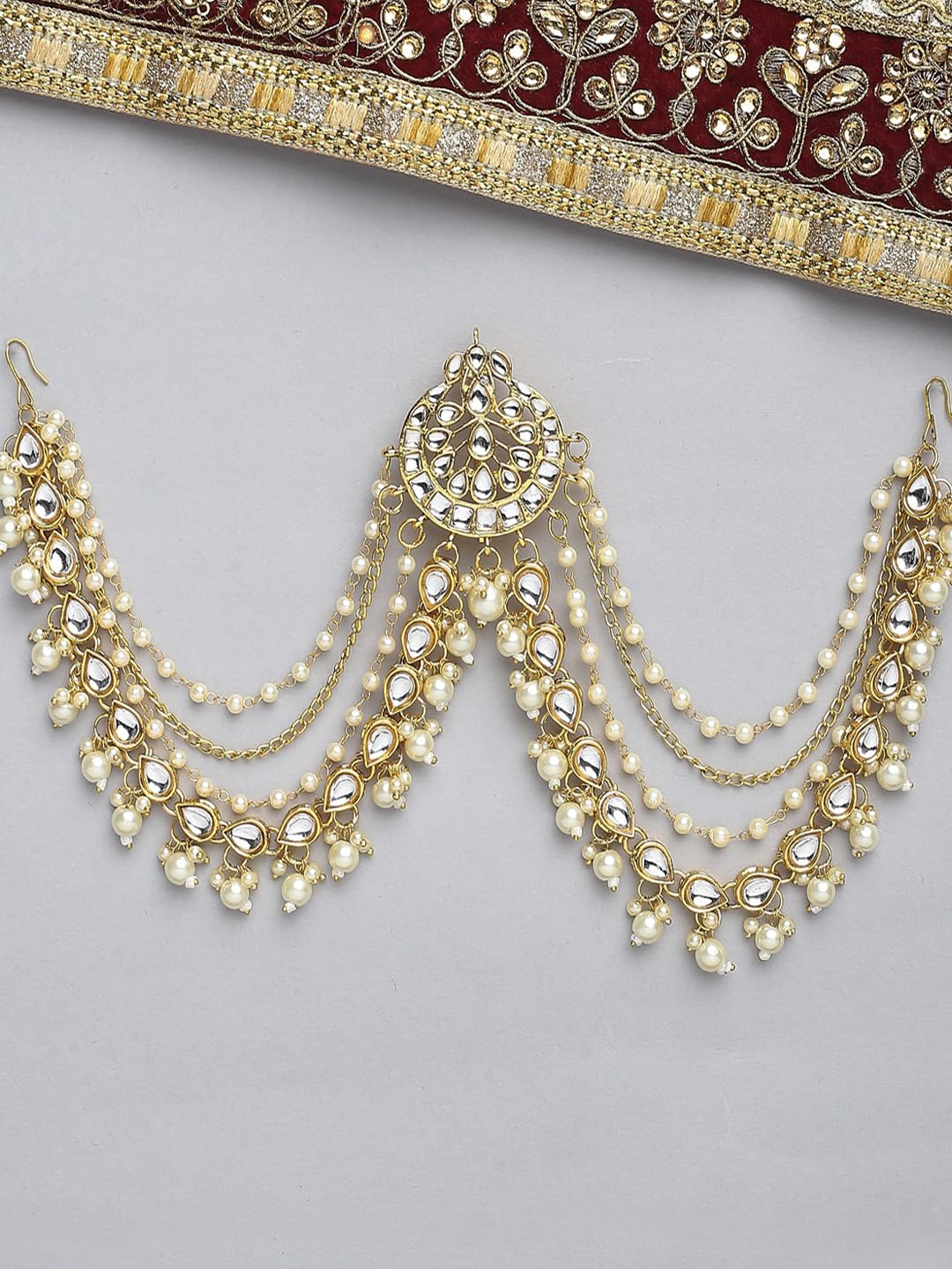 OOMPH Jewellery Gold Tone Ethnic Sheeshphool-Kundan Jadau Floral Design for Women & Girls Stylish Latest (DST4_O2)