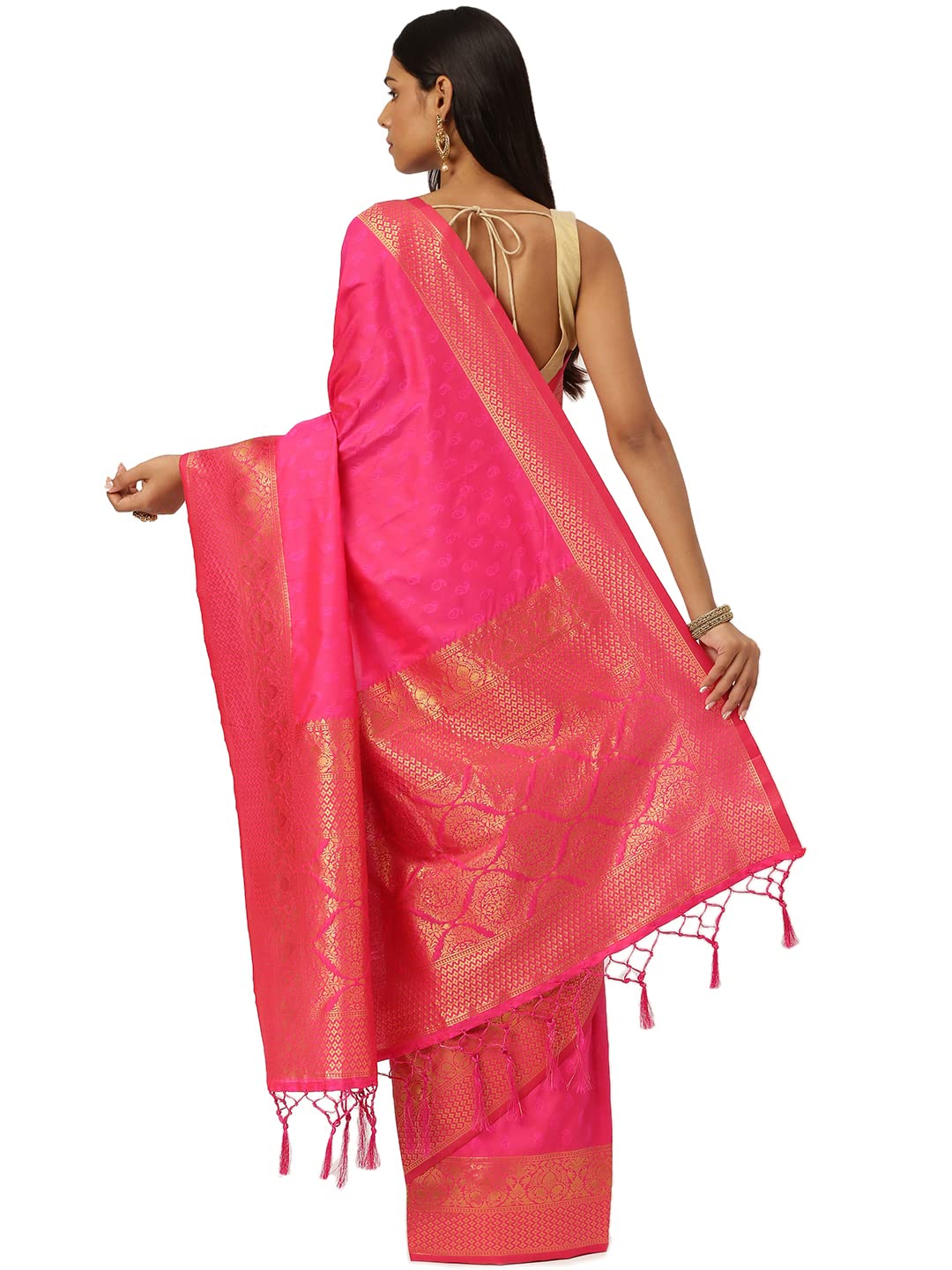 KARAGIRI Womens Banarasi Silk Pink Saree With Blouse Piece