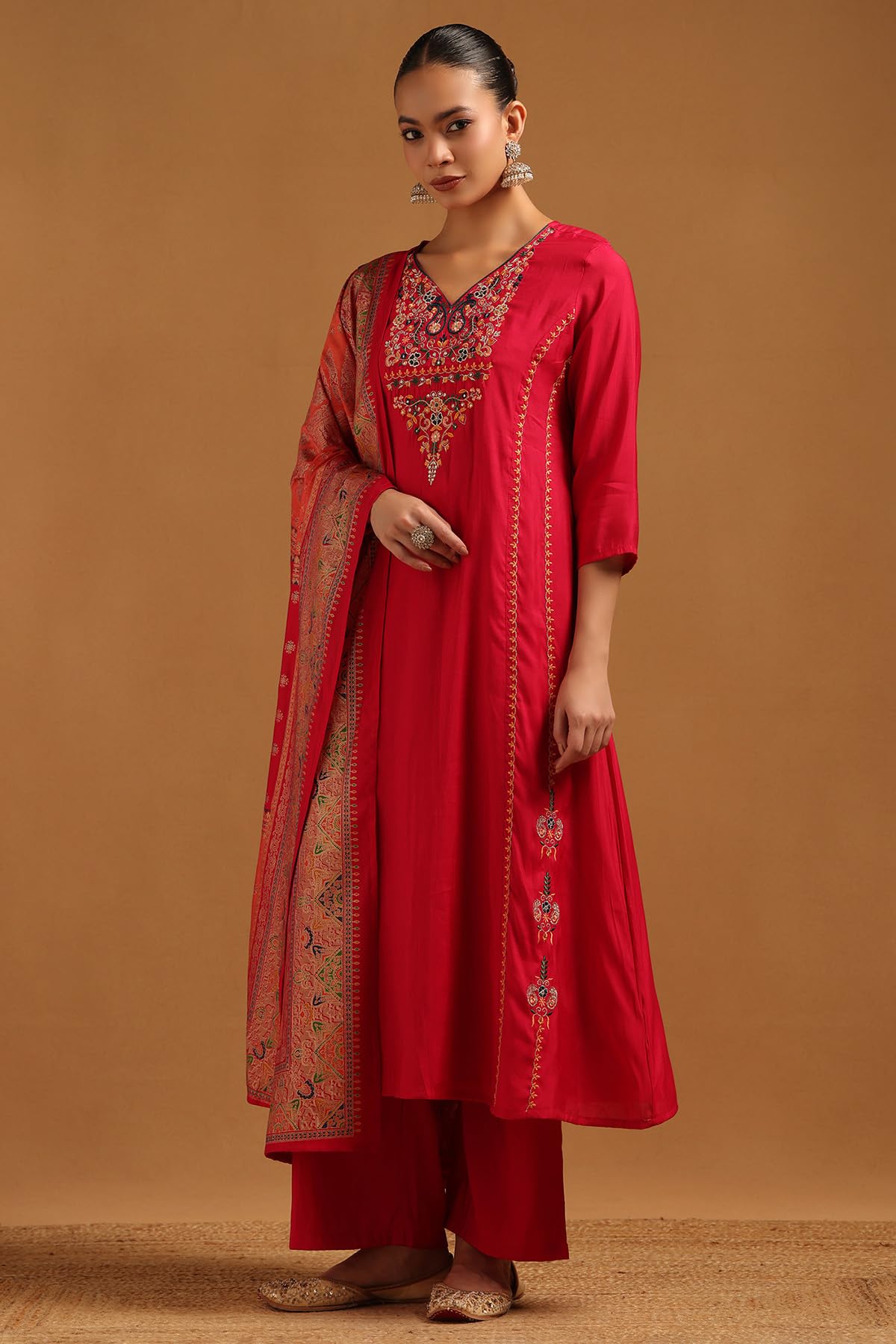 Soch Womens Fuchsia Muslin Embroidered Salwar Suit With Sequins