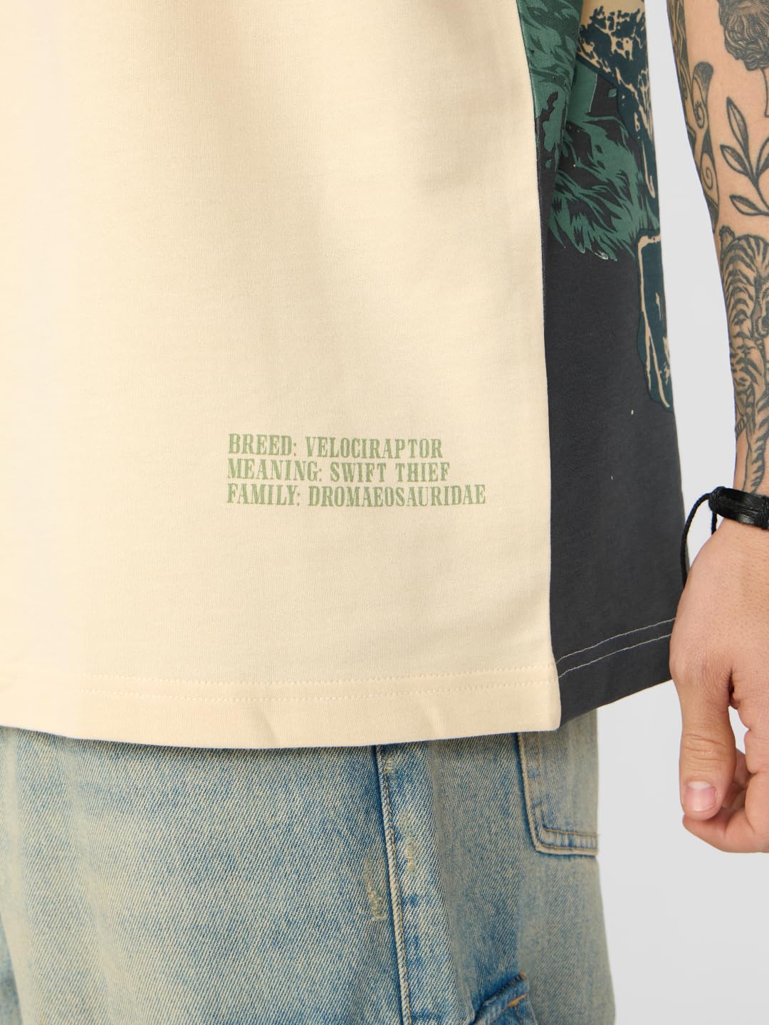 The Souled Store Jurassic World: Dino Park Men and Boys Short Sleeves Round Neck Off White Graphic Printed Cotton Oversized T-Shirts