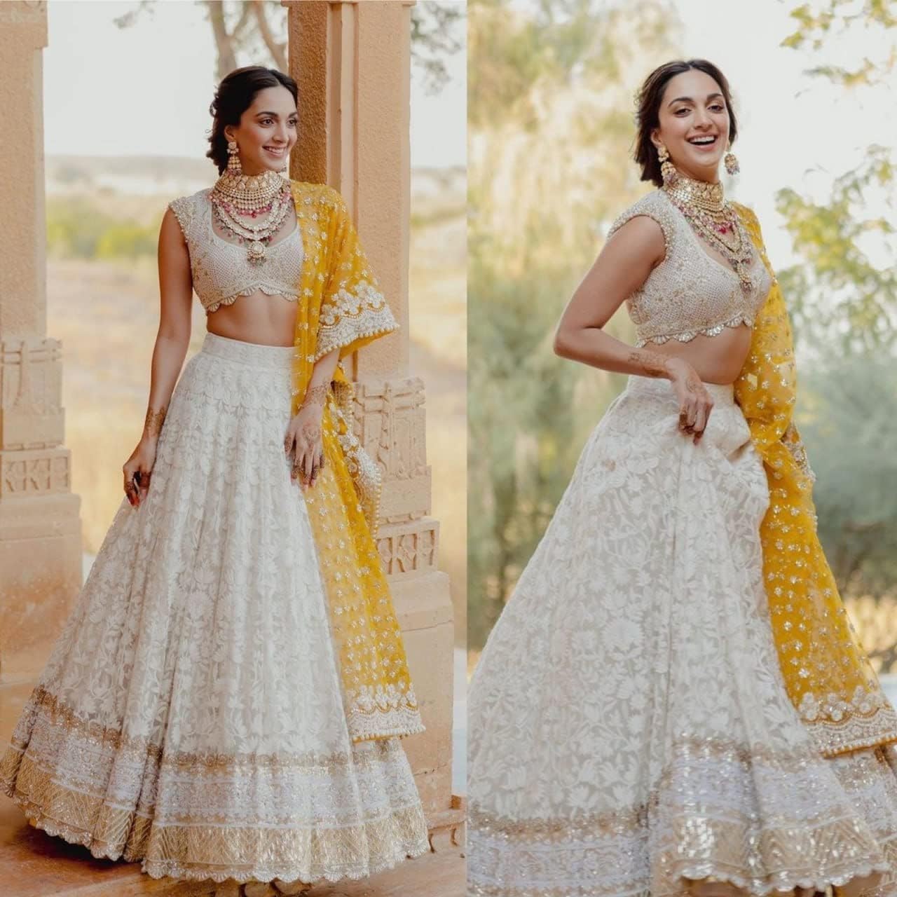 Zeel Clothing Women's Georgette Semi-Stitched Lehenga Choli White Wedding Bridal Free Size