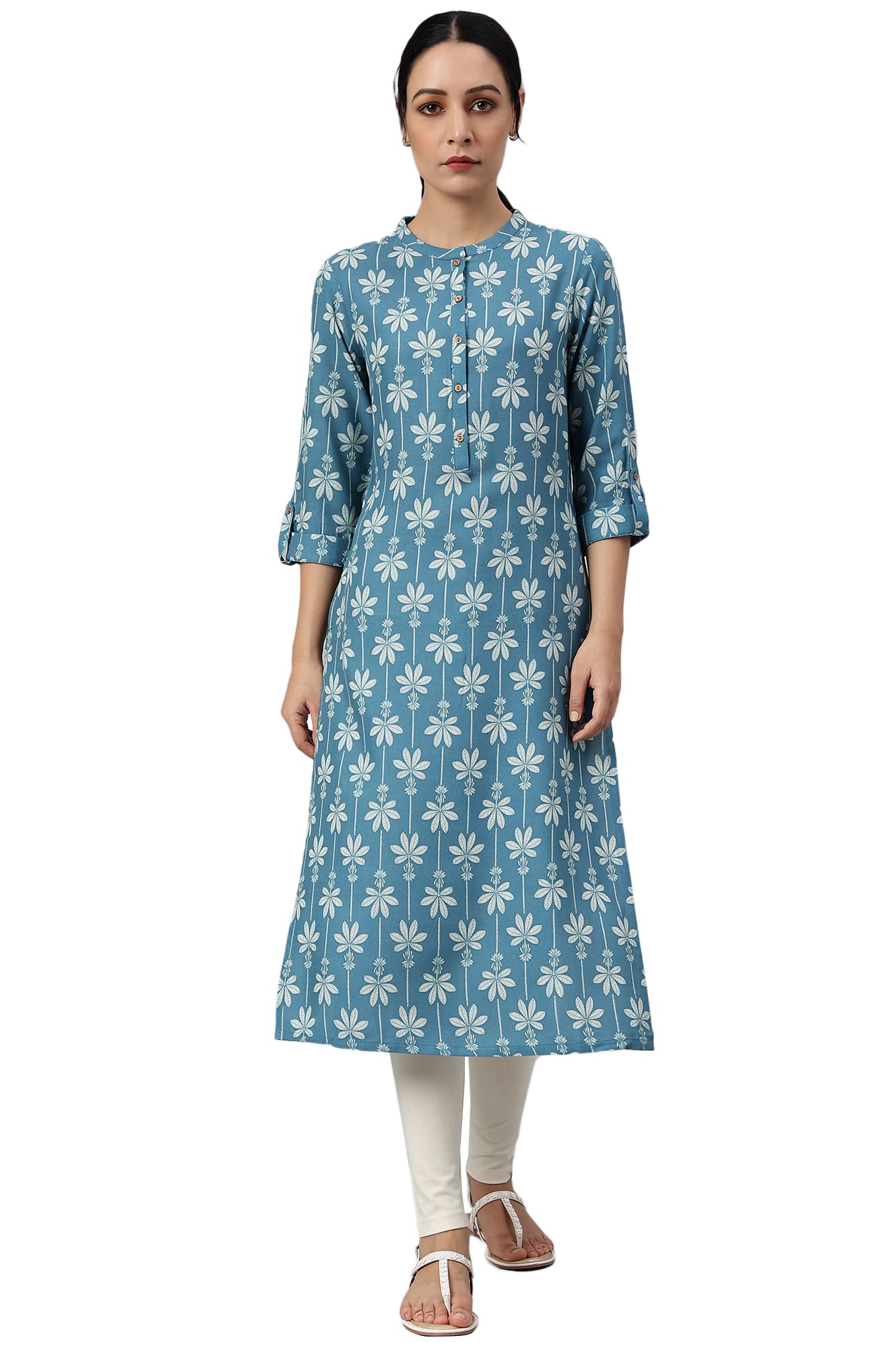 W for Woman Blue Rayon Button Down Kurta